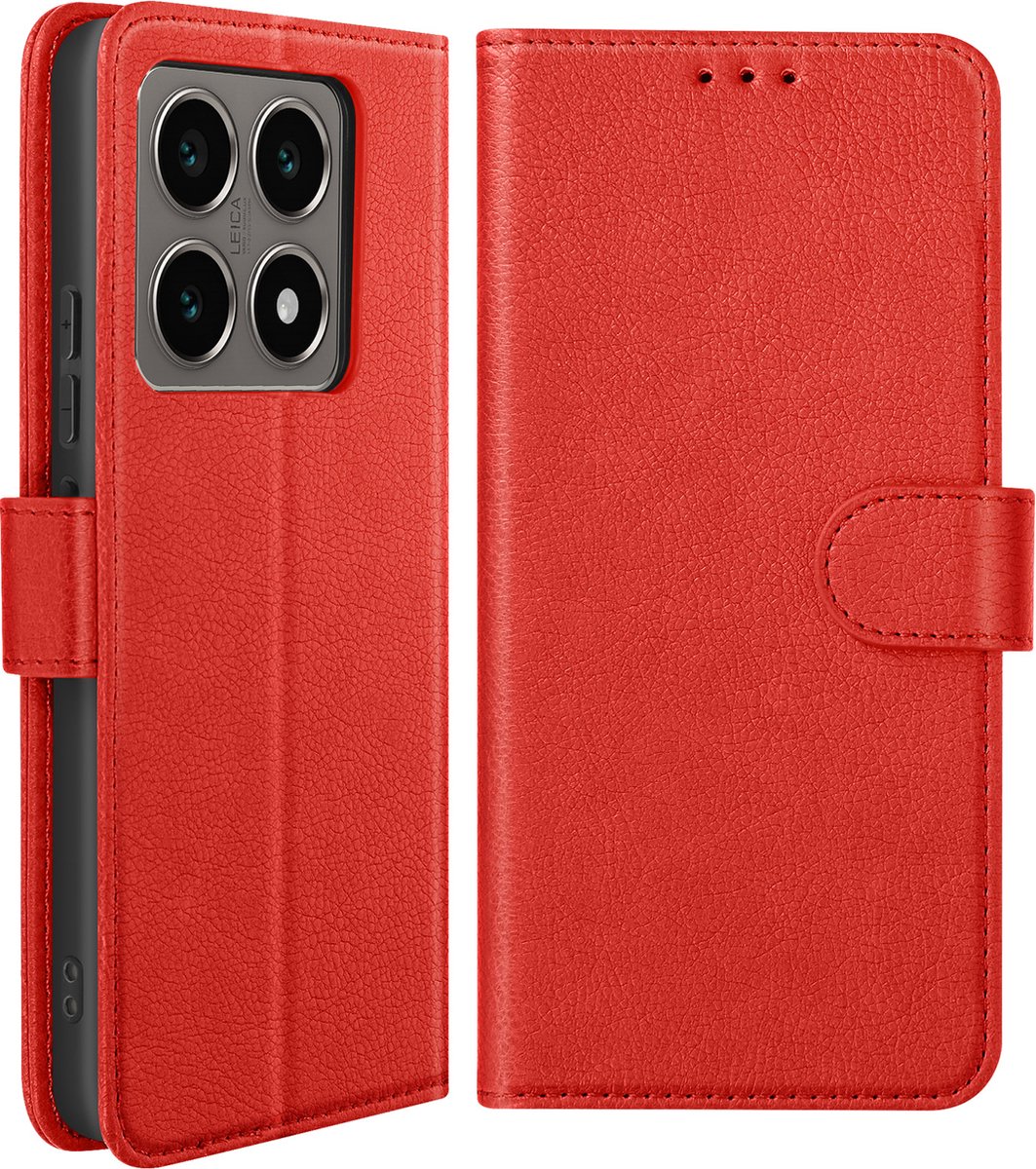 Avizar Hoesje Geschikt voor Xiaomi 14T Pro Clamshell Portemonnee en Videohouder, Rood
