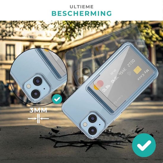 Transparante hoes voor iPhone met ruimte voor pasjes, 'ultieme bescherming' en 3mm dikte.