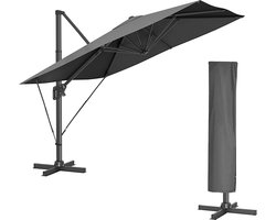 Parasol Vrijdragende Paraplu - Grijze Zonnescherm - Buitenluifel - 360° Rotatie - 4 Hoeken Aanpassing - UPF 50+ - Waterafstotend - 200g/m² Polyester - 3m x 3m