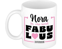 Bellatio Decorations Naam mok Nora - wit - Fabulous - keramiek - 300 ml - cadeau collega beker - cadeau