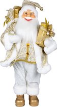 Poupée de décoration Père Noël Fredrik - H60 cm - blanc/or - debout - Statue de Noël - Figurine de Noël