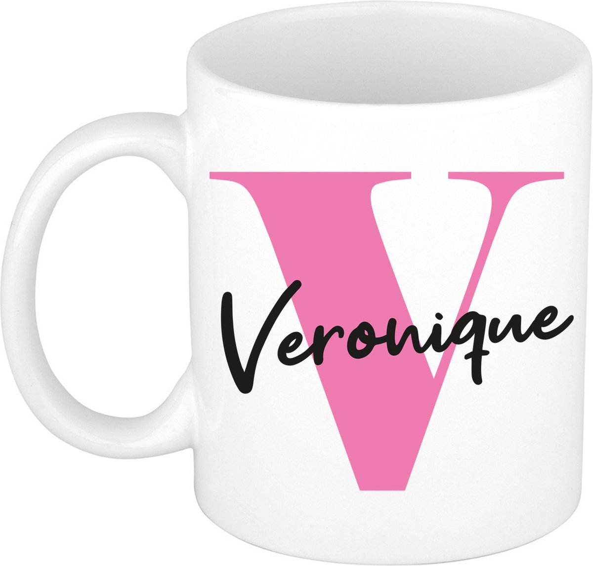 Bellatio Decorations Naam mok Veronique - roze - wit - keramiek - 300 ml - cadeau beker