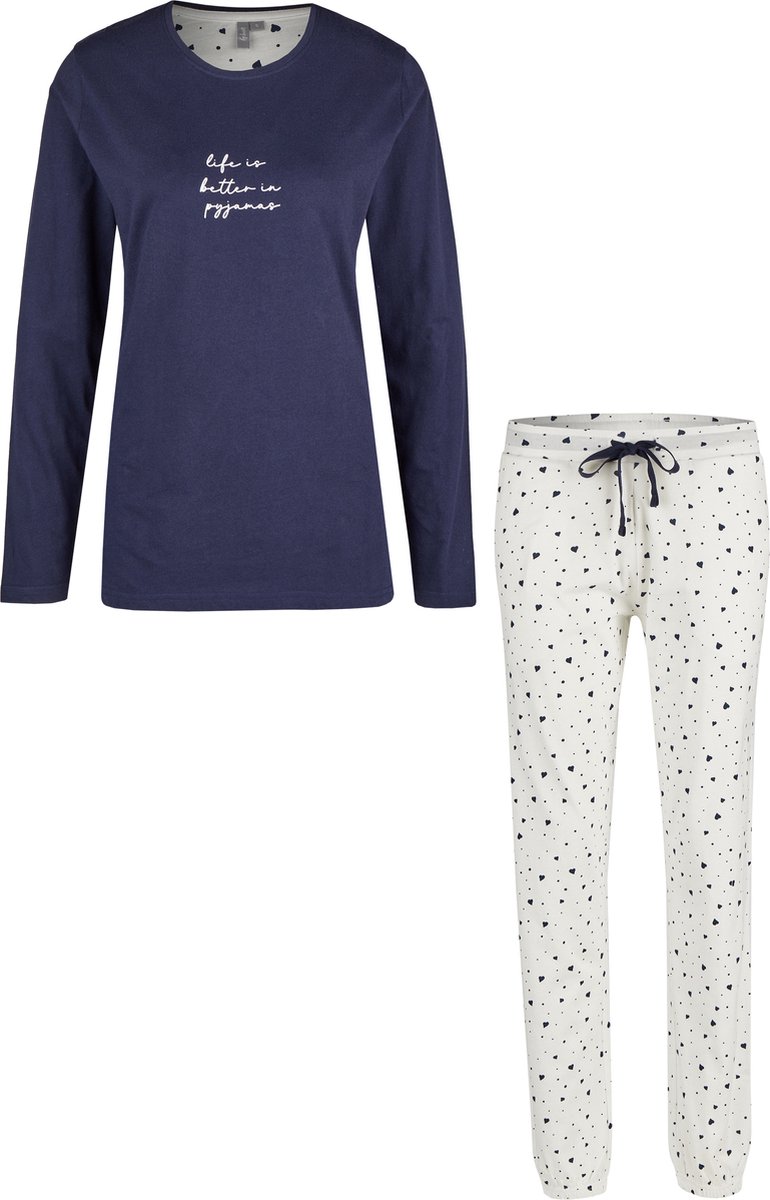 By Louise Dames Pyjama Set Lang Blauw Hartjes Print