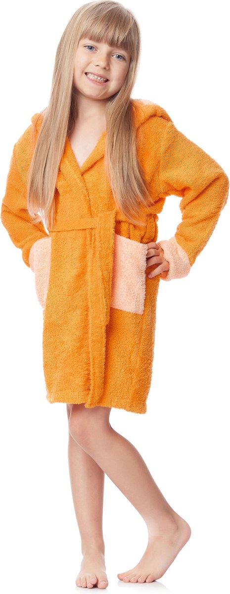 Ladeheid Kinderen Badjas met Capuchon - Wasmachine bestendig - Katoen - Badstof - LA-LA40-103-DG - Orange/Pfirsich (D4/P6) - 134-140