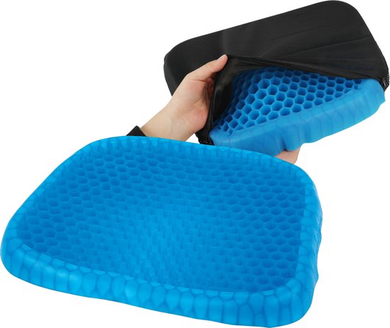 Nexxt Drukverlangende Gel Zitkussen – Gelkussen met Wasbare Hoes – Medische Kwaliteitsgel – Antislipbodem – Ondersteunt Rug - Ventilerend en Koel