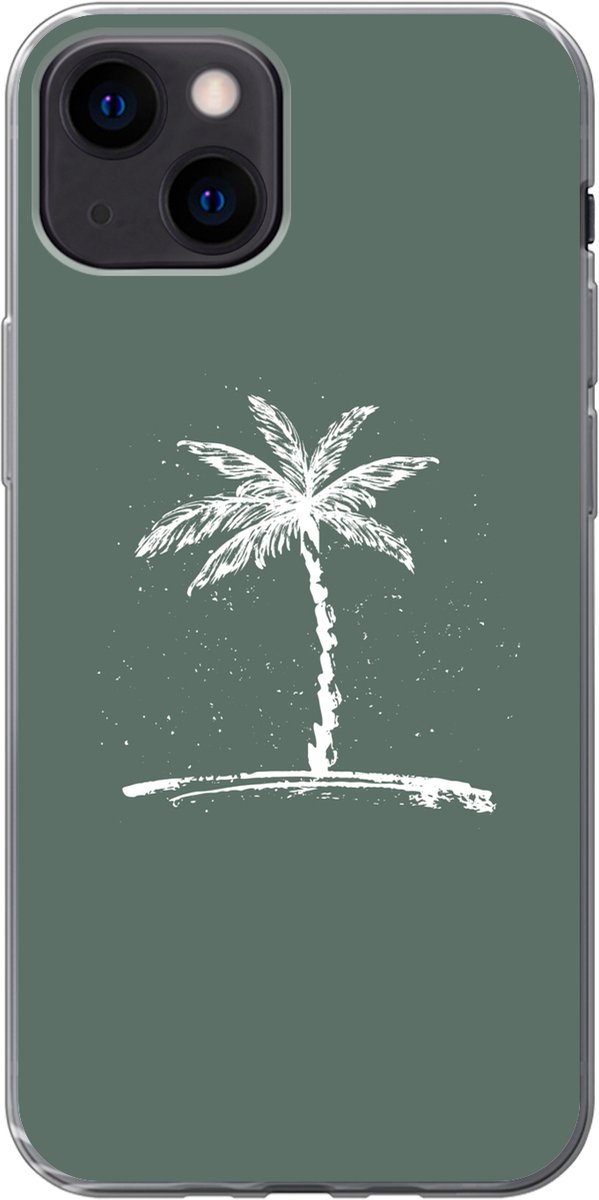 Telefoonhoesje Geschikt voor iPhone 13 mini hoesje - Palmboom - Wit - Groen - Tropisch - Siliconen Telefoonhoesje Telefoonhoesje