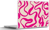 Laptop sticker - 14 inch - Lijnen - Roze - Beige - Abstract - Minimalistisch - 32x5x23x5cm - Laptopstickers - Laptop skin - Cover