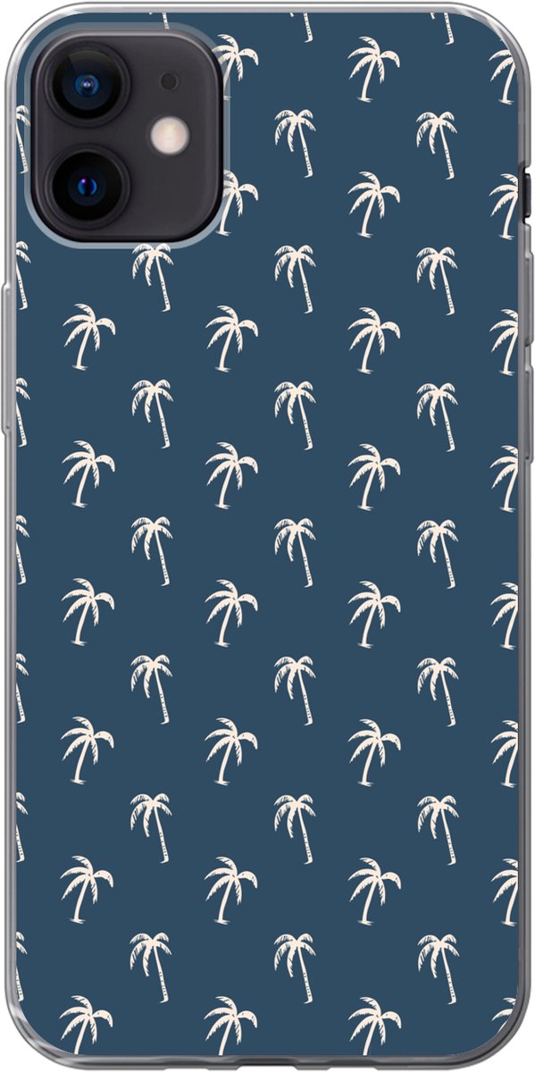 Telefoonhoesje Geschikt voor iPhone 12 mini hoesje - Palmboom patroon - Blauw - Beige - Zomer - Siliconen Telefoonhoesje Telefoonhoesje
