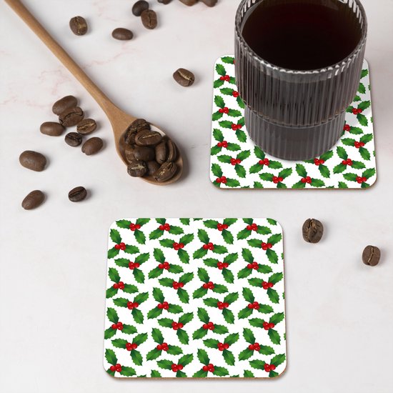 Sous-verres pour verres - Motifs - Noël - Gui - 10x10 cm - Sous-verres en verre - 6 pièces