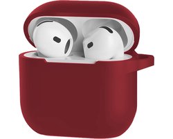 Hoesje Geschikt voor Apple AirPods 4 - Siliconen Hoes met Clip - Silicone Case Cover - Donkerrood