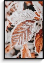 Poster in lijst - Fotolijst 80x120 cm - Posters - Bladeren - IJs - Winter - Natuur - Posterlijst zwart - Decoratie - Wanddecoratie woonkamer - Muurdecoratie slaapkamer