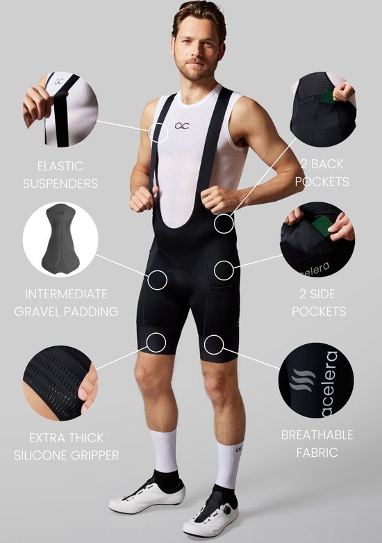 Acelera Intermediate Fietsbroek Heren met Zeem Cargo - Wielrenbroek - Wielerbroek - Mountainbike - Bibshort - Spinning - Fietskleding - Koersbroek - Kort - Bretels - Maat XL van Acelera — afbeelding 4