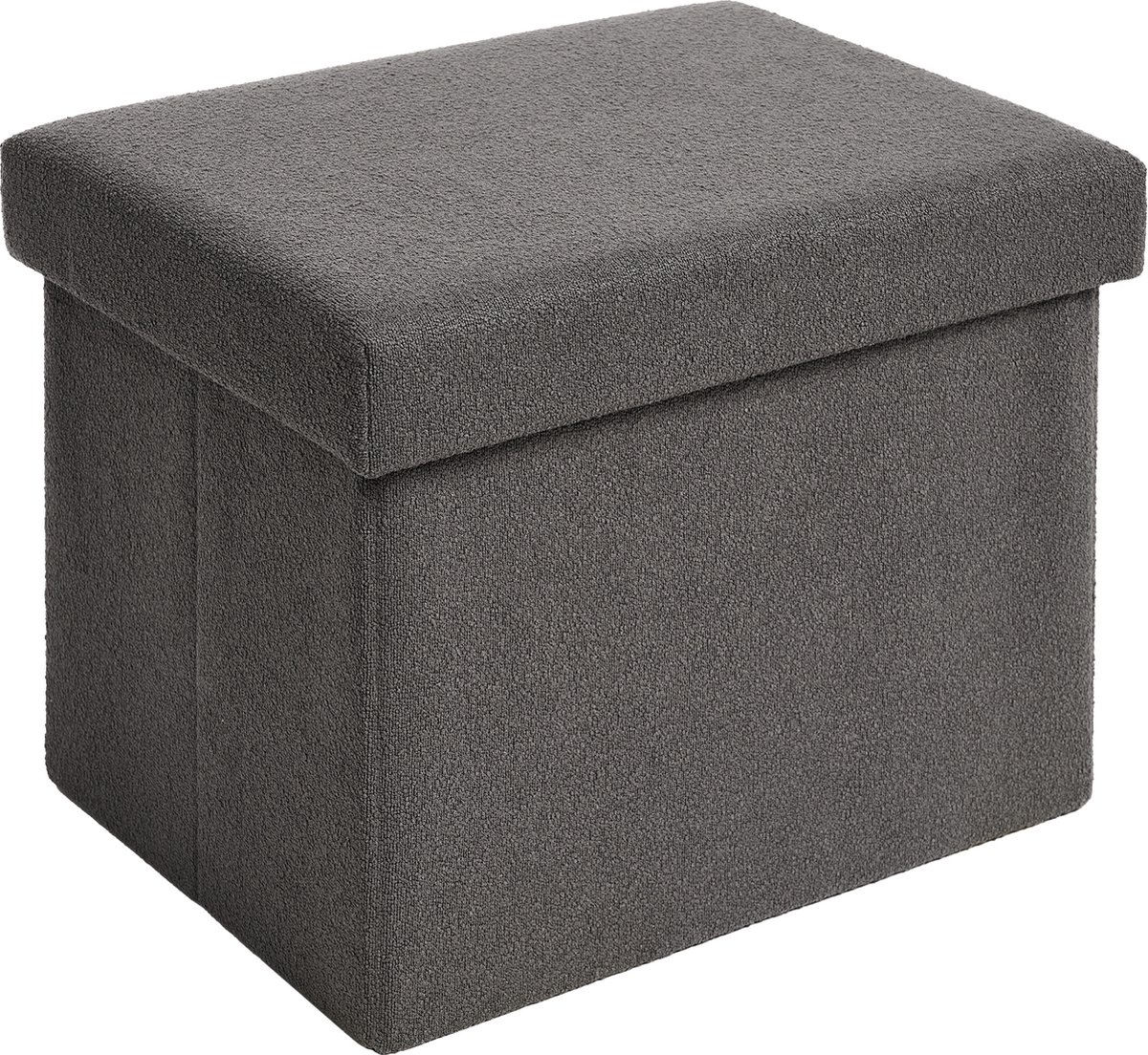Laleni Bouclé Bankje - met Opbergruimte - Bankje met Opslagruimte - Hocker met Opslag voor Kids - Poef - 41 x 31 cm - Antraciet