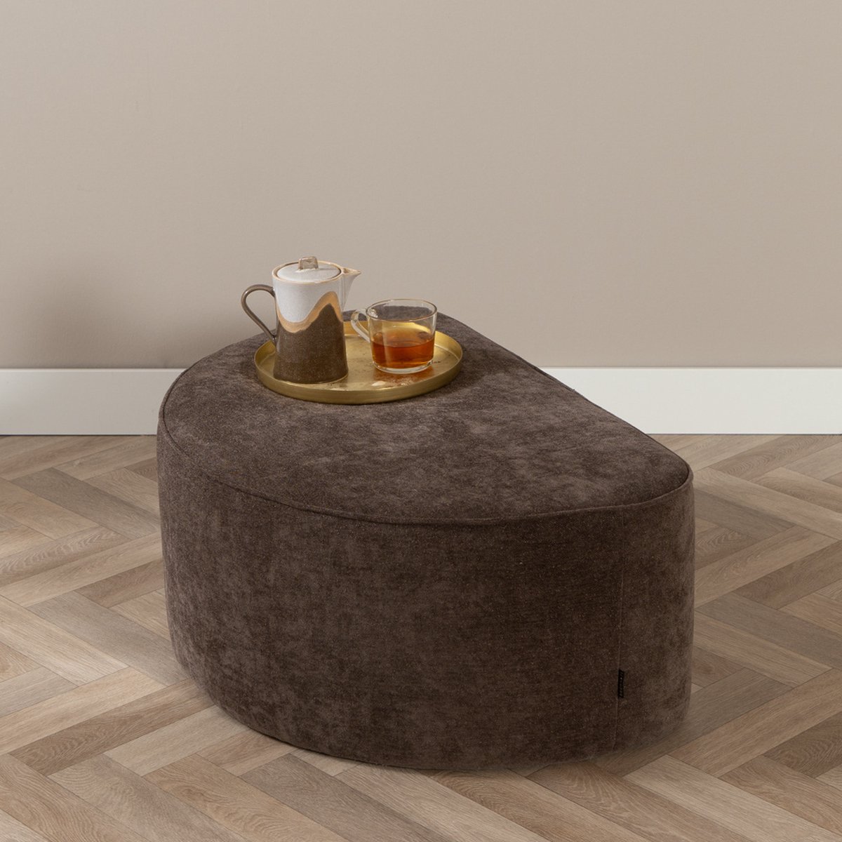 Bronx71® Hocker Lune halve maan chenille bruin