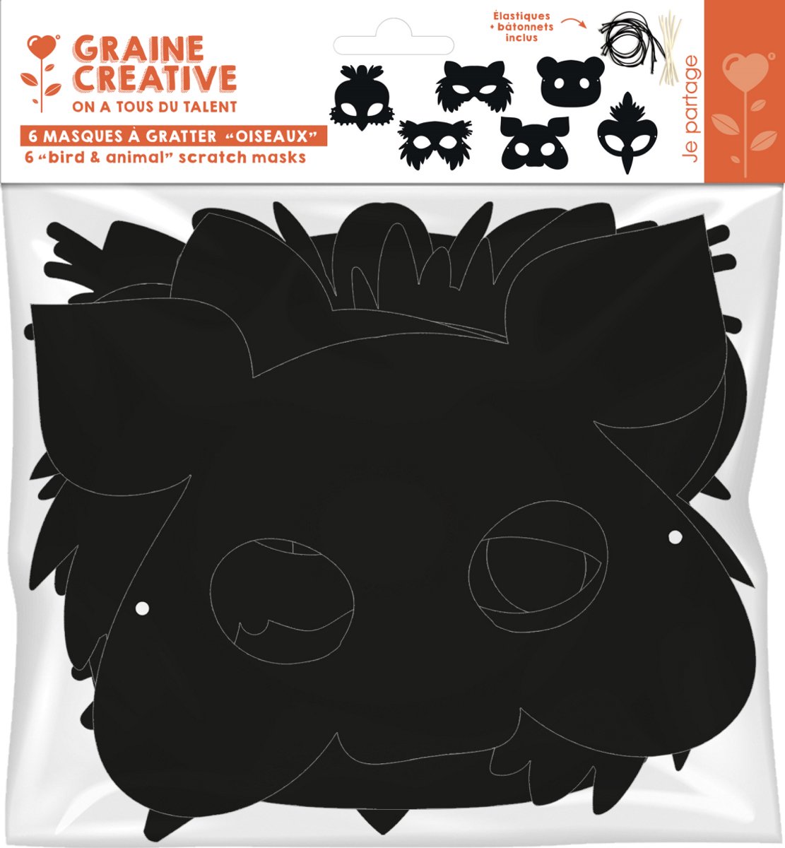 Graine Creative scratch art dierenmaskers set - creatieve knutselset 6 stuks.