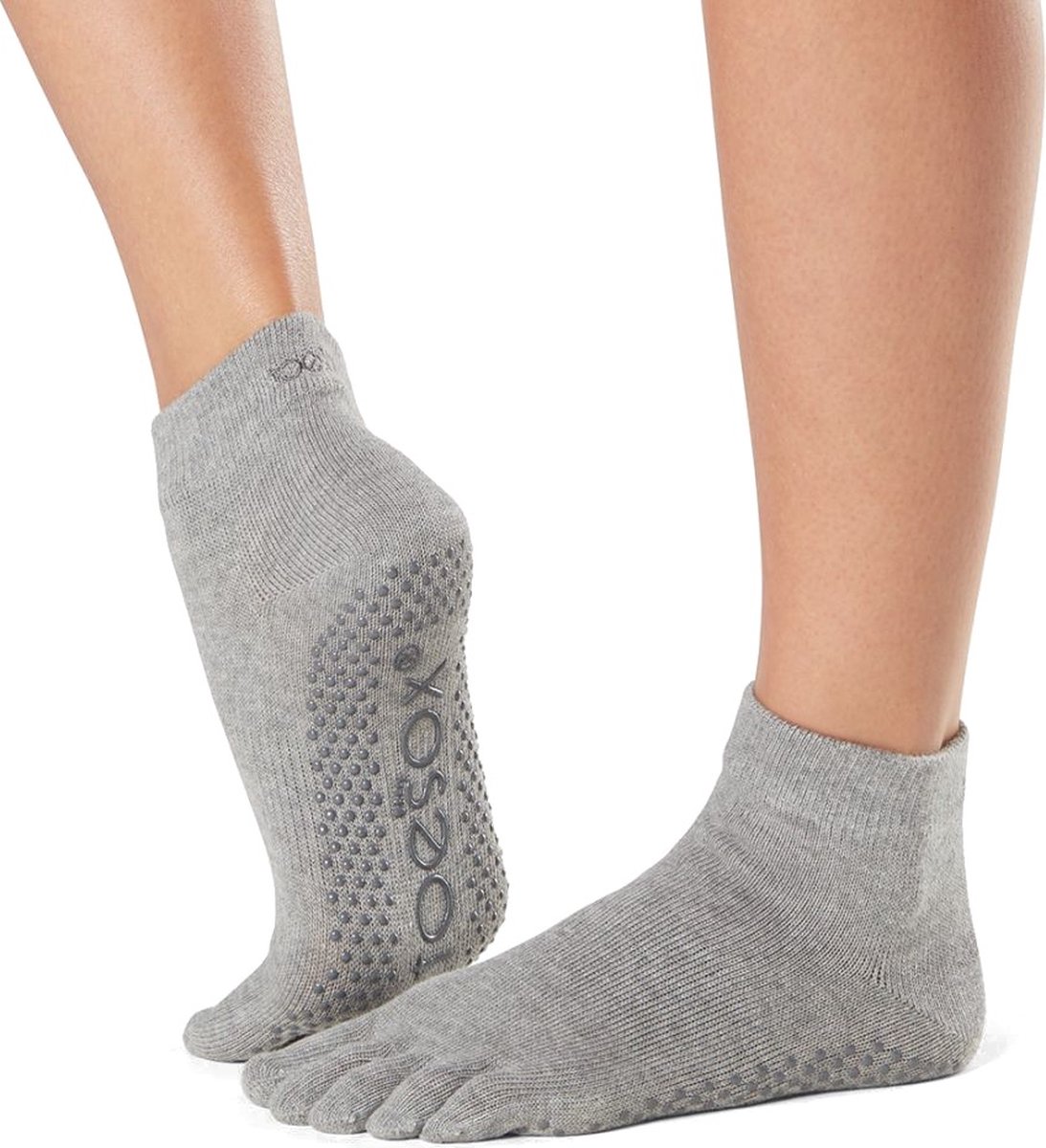 Toesox Yoga Ankle Grip Socks teensokken - Grijs - 45-49
