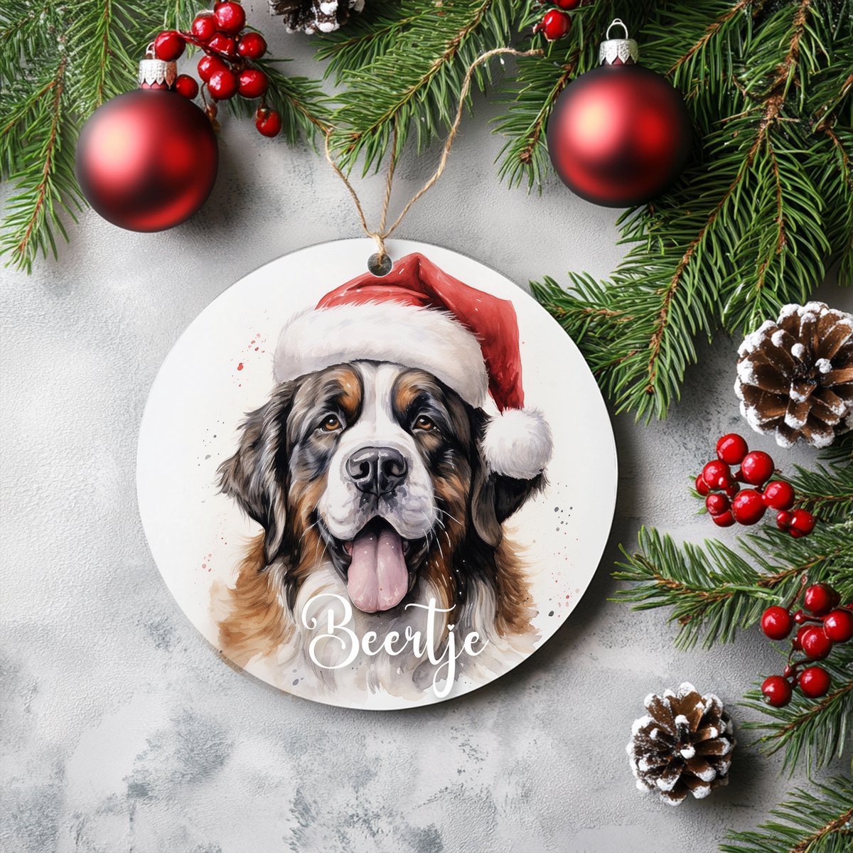 Kerstboom hanger Sint bernard met naam