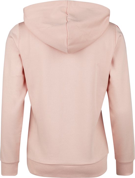 Achterkant van een lichtroze hoodie.
