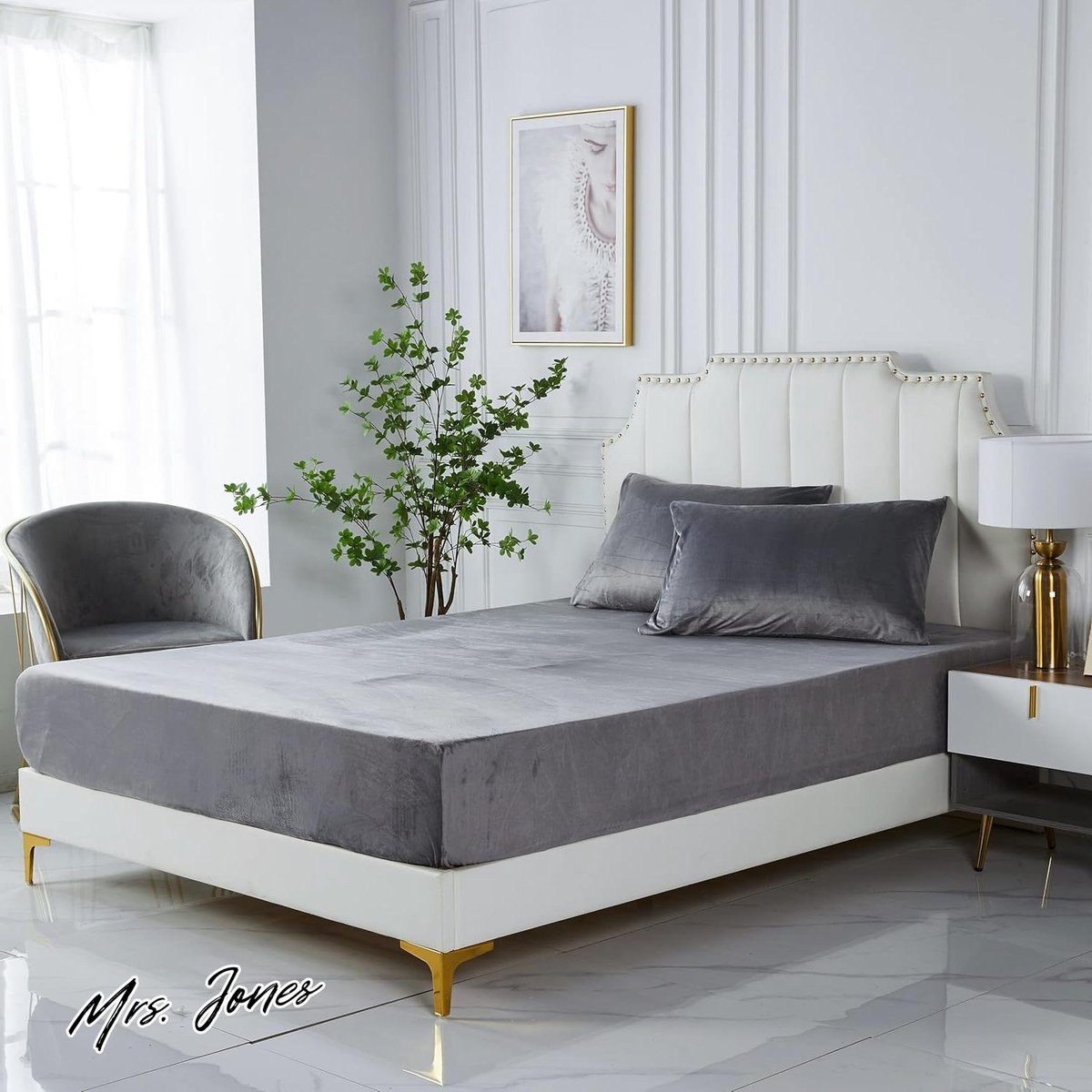 Mrs. Jones Hoeslaken 180 x 200 cm grijs antraciet flanel pluche zacht en warm laken geschikt voor matrassen tot 30 cm .