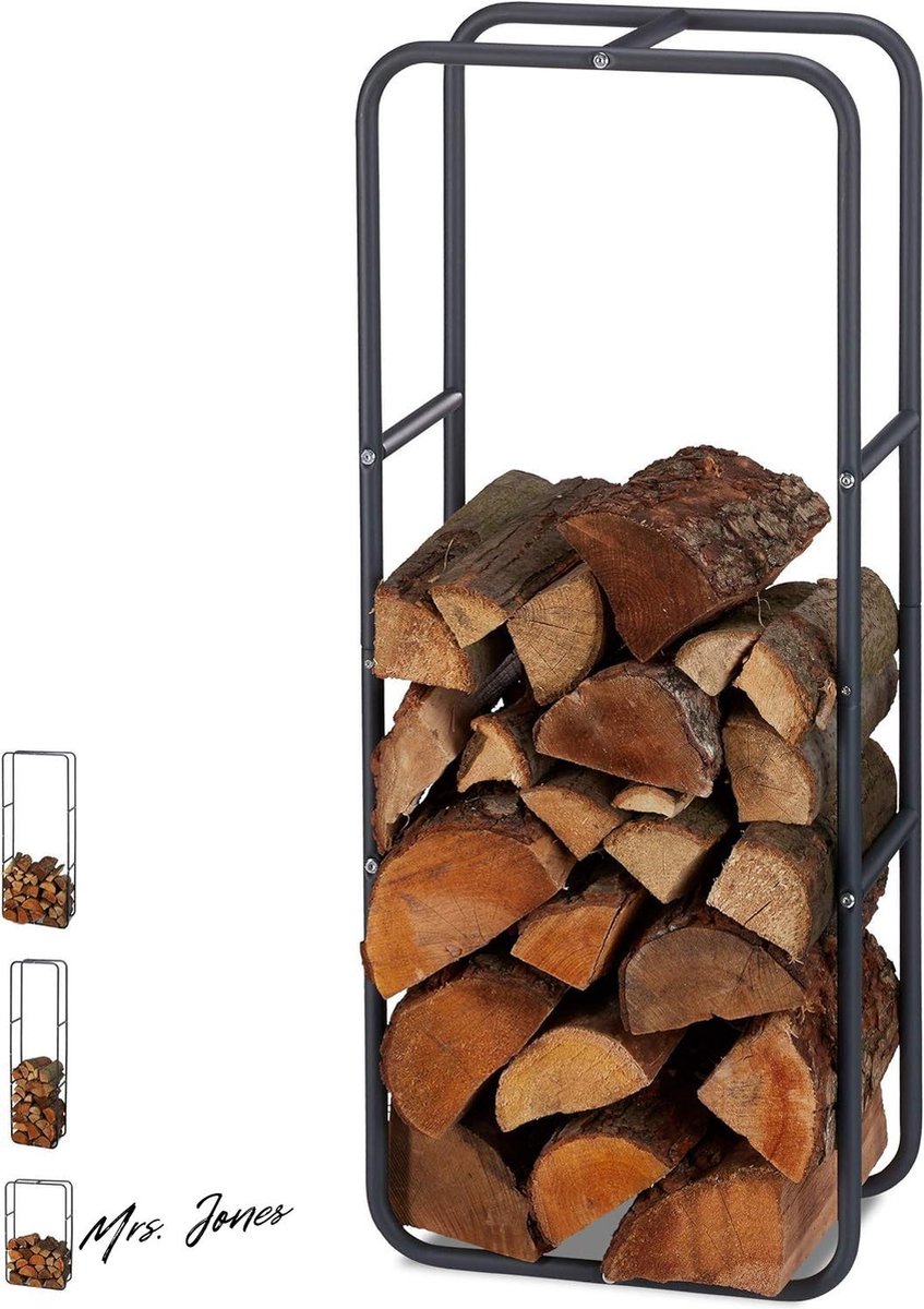 Mrs. Jones brandhoutrek stapelhulp voor houtblokken binnen buiten weerbestendig HxB 100 x 40 cm antraciet-langwerpige houtopslag-opslagoplossing .