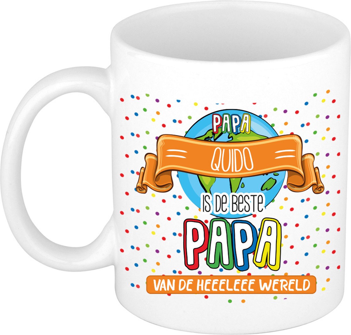 Bellatio Decorations Naam mok papa Quido - wit - de beste - keramiek - 300 ml - Vaderdag - cadeau
