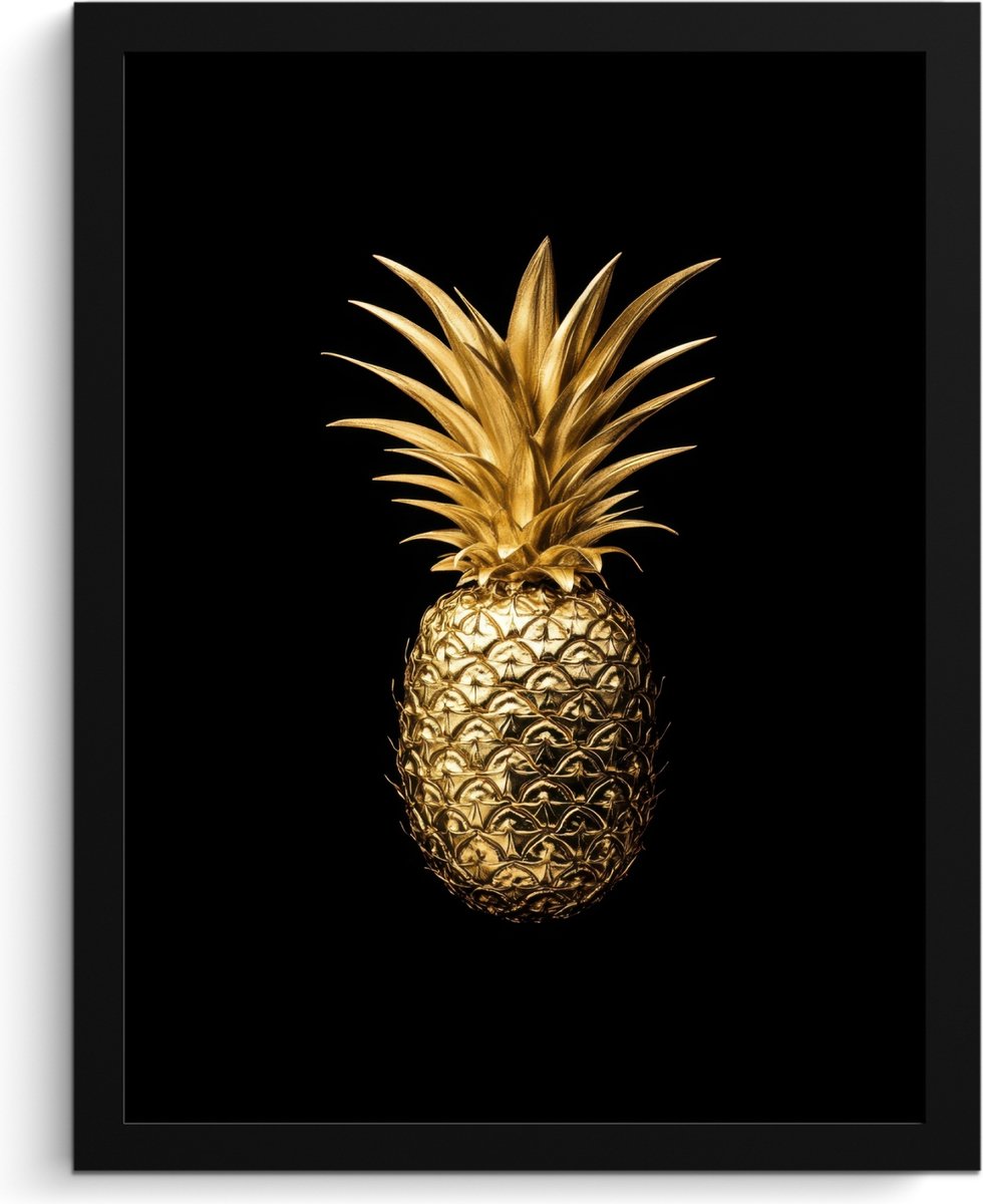 FrameYourWall Fotolijst inclusief poster - Posterlijst 30x40 cm - Posters - Ananas - Zwart - Goud - Luxe - Foto in lijst - Keuken decoratie muur - Wanddecoratie accessoires - Muurdecoratie - Schilderijen