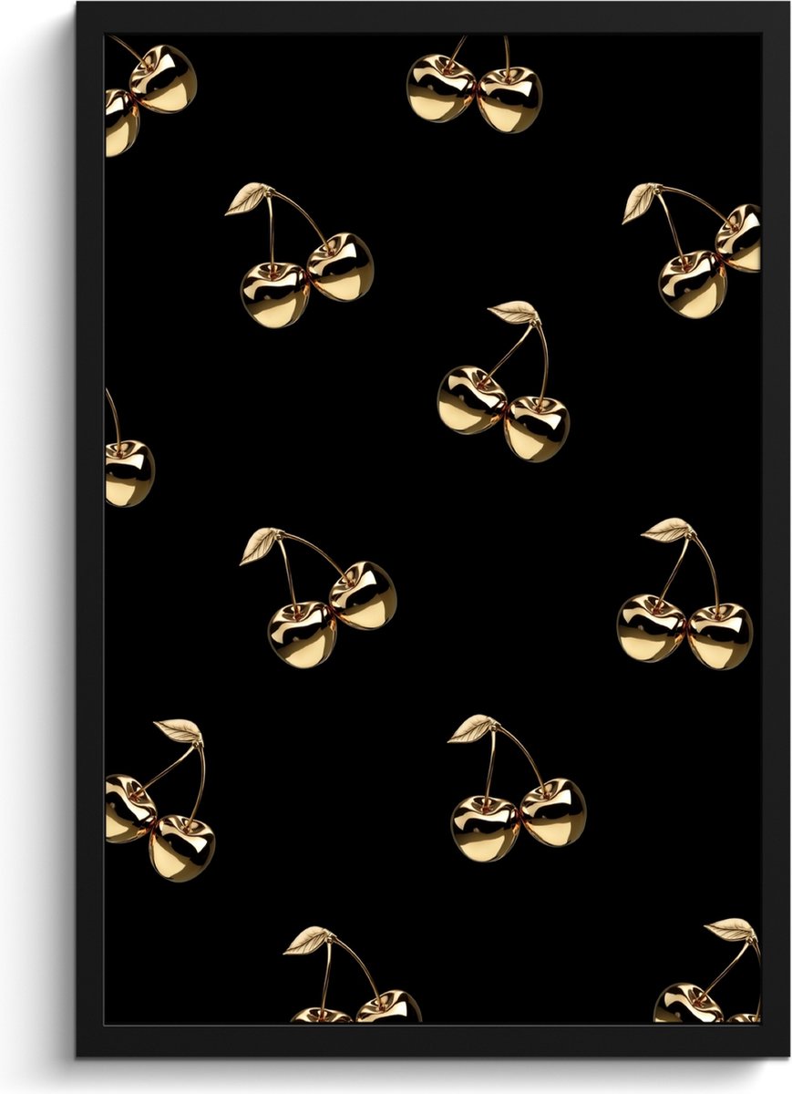FrameYourWall Fotolijst inclusief poster - Posterlijst 40x60 cm - Posters - Patroon - Kersen - Goud - Chrome - Foto in lijst - Keuken decoratie muur - Wanddecoratie accessoires - Muurdecoratie - Schilderijen