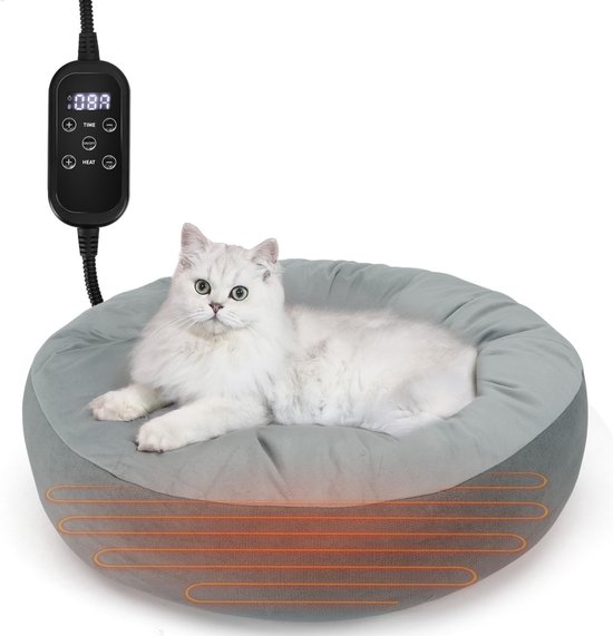 Nobleza Kattenmand - Verwarmd Kattenbed - Verwarmingskussen voor Katten - Met Anti-Skid Bodem en Nekbeschermer - 50x50x18 cm - Grijs