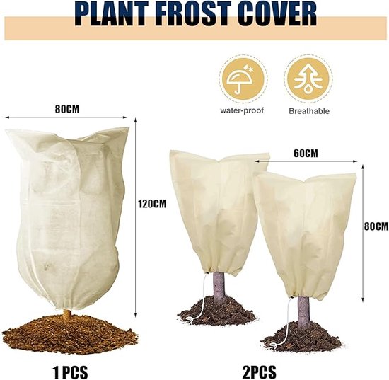 OAHAO 2 stuks plantenhoezen vorstbescherming grote 80 x 120 cm winter koude vorst dekens voor planten struik jas met rits trekkoord herbruikbare vorst