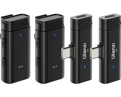 Ulanzi HM2301 Draadloze microfoon met 2 zenders en 2 ontvangers - Voor iPhone en Android smartphones - Opnemen op meerdere apparaten - 30M bereik - Tot 5 uur gebruiksduur - Zwart