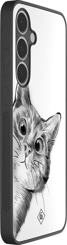 Coque Casimoda® - Convient pour Samsung Galaxy S24 FE - Peekaboo Cat - Zwart TPU Backcover - Chat - Grijs