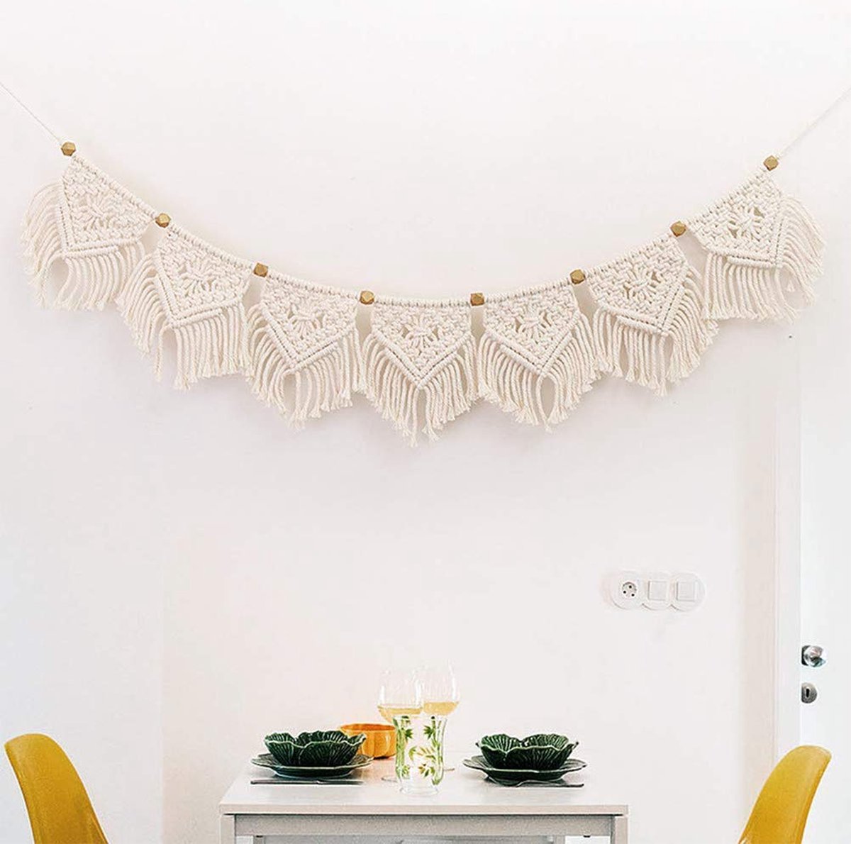 Goodivery ® Handgemaakt Macramé Wandkleed met Katoen en Houten Kralen voor Diverse Decoratieve Doeleinden
