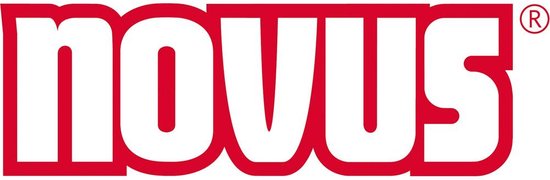 Wit 'novus' logo met rode letters en een R-icoon.
