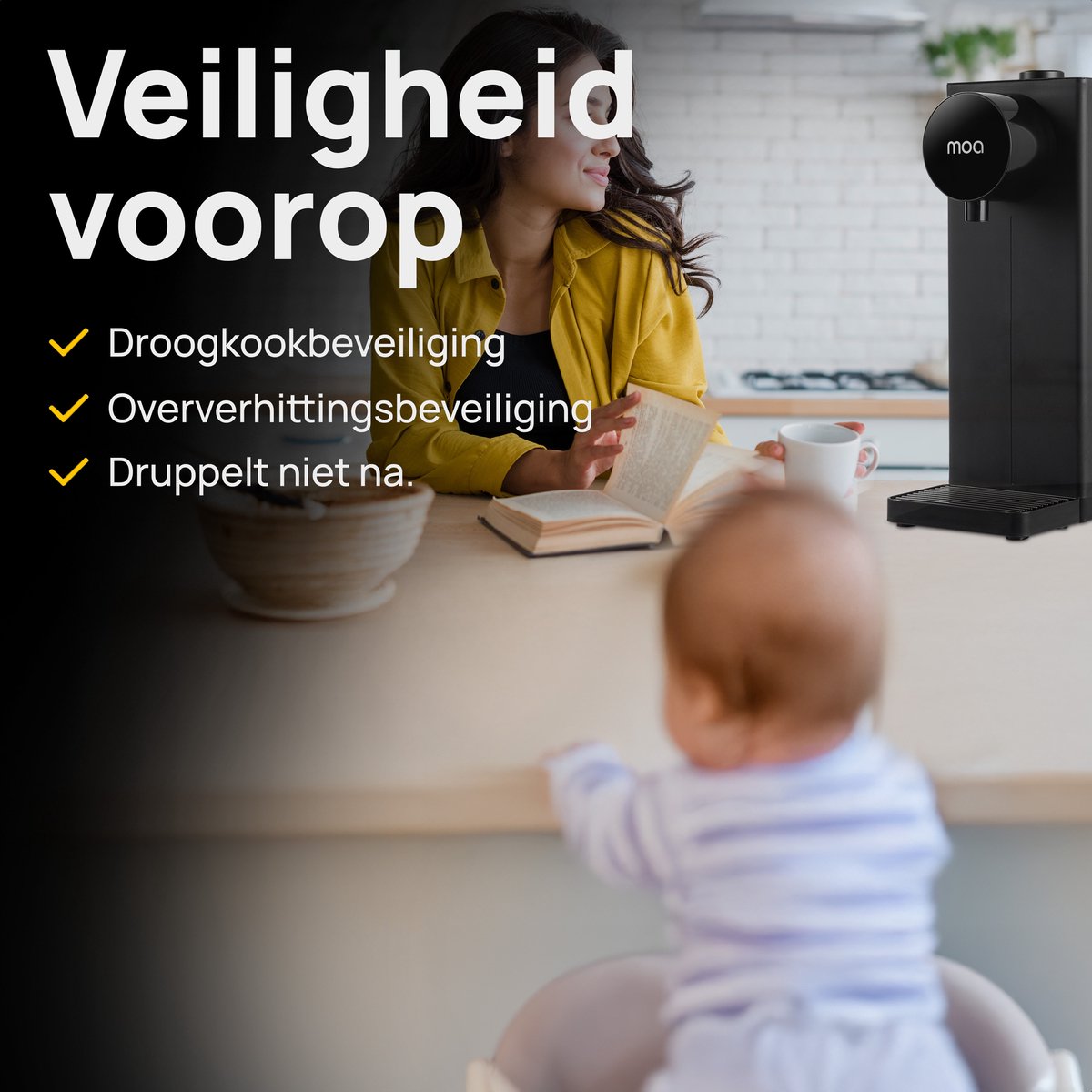MOA Heetwaterdispenser 2L met Temperatuurregeling - Instant Waterkoker - BPA en PFAS Vrij - 20-100°C - Heetwatertap - Melkfunctie - BPA-vrij - Zwart — afbeelding 4