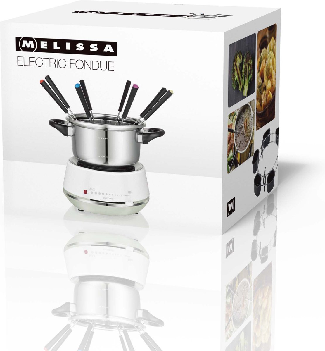 Melissa Fondue set - Elektrische Fondue 8 personen - 2 liter - 1200W - Met Sausring en 8 Vorken - 16310230 - Wit RVS – foto 4