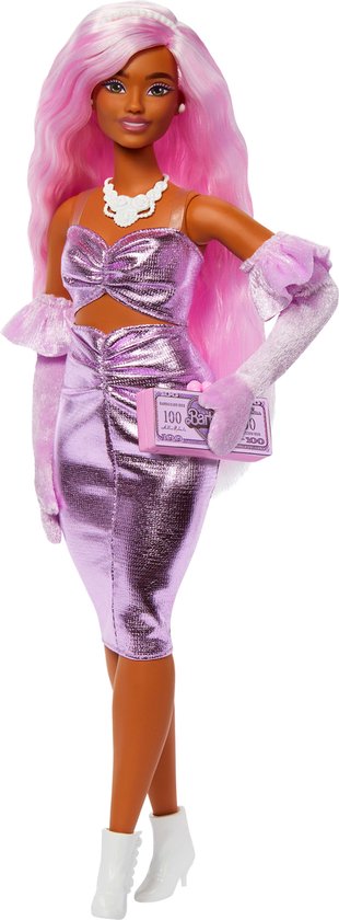 Foto: Barbie deluxe stijl glanzende midi jurk met ruches barbiepop