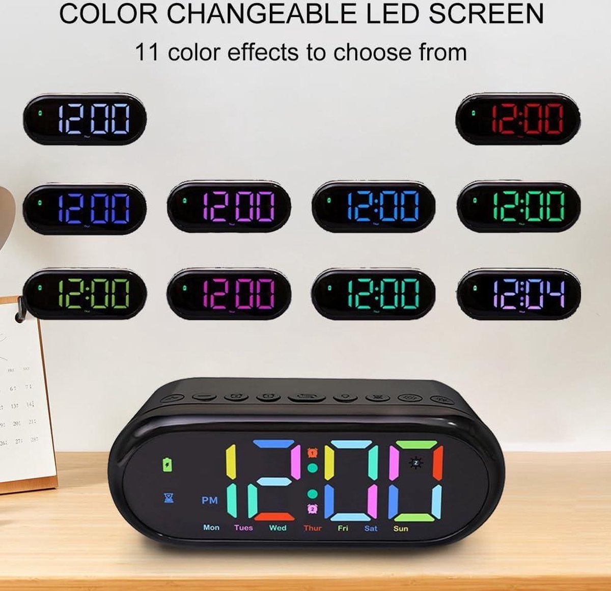 Digitale wekker met led-display - kleurrijk - multifunctioneel - licht - jongens - meisjes