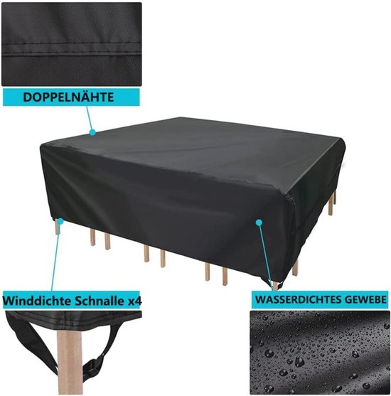 UKIXOM Tuinmeubelhoes, 185 x 120 x 85 cm (l x b x h), 600D Oxford-afdekhoes voor tuintafel, terrasmeubels, zware belasting, regenbescherming, stofdicht, anti-uv, verkrijgbaar in verschillende maten