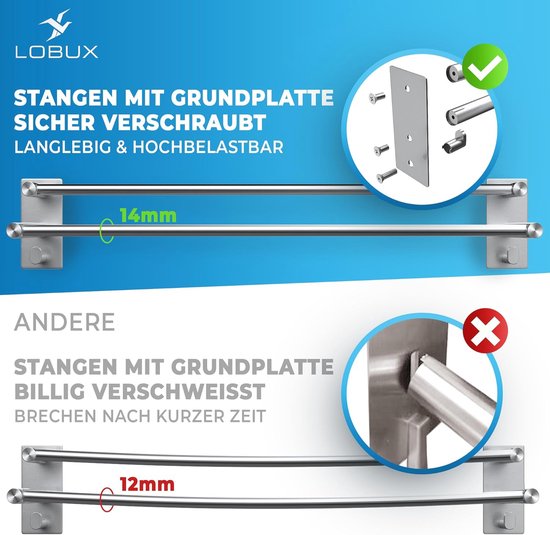 Handdoekhouder zonder boren - Roestvrij Staal 60 cm - Dubbele Handdoekstang en 2 Haken - Ideaal voor Badkamer, Douchewand en Keuken van Topmail — afbeelding 5