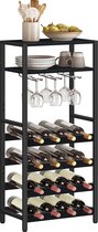 IN.HOMEXL - Wijnrek - Wijnkast - Metaal - Hout - Flessenrek voor 20 flessen met glashouder - Zwart - 50 x 24 x 100 cm - Paradiso
