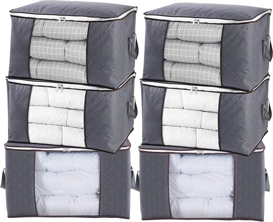 VENO Grote opbergtas, opbergdoos met deksel, sterke handgrepen, verhuiszakken met ritssluitingen, alternatieve verhuisdozen, opvouwbare kledingopslag, transparant, 4 stuks