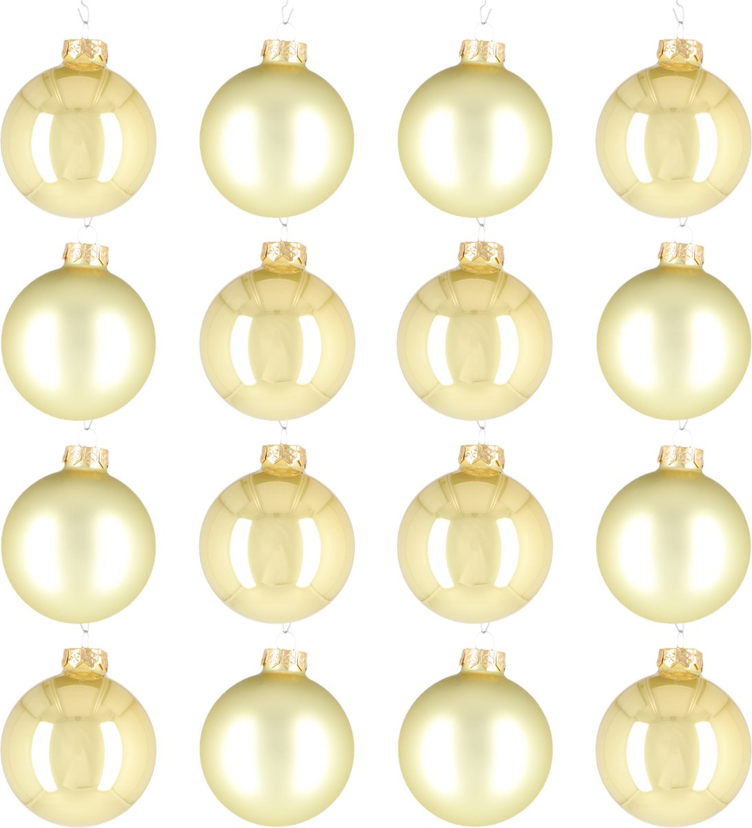 Glazen kerstballen - Set van 16 stuks/80mm - Luxe kerst decoratie - Sfeervolle kerstversiering voor in de kerstboom - Glas - Mustard Gold - Goud/Bruin