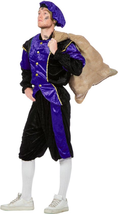 Budget Piet kostuum zwart/paars voor volwassenen