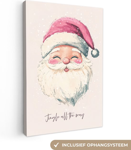 Canvas schilderij 60x90 cm - Wanddecoratie Kerstman - Kerst - Quote - Beige - Muurdecoratie woonkamer - Slaapkamer decoratie - Kamer accessoires - Schilderijen op canvas - Kerstdecoratie voor binnen - Kerstversiering - Kerstmis versiering