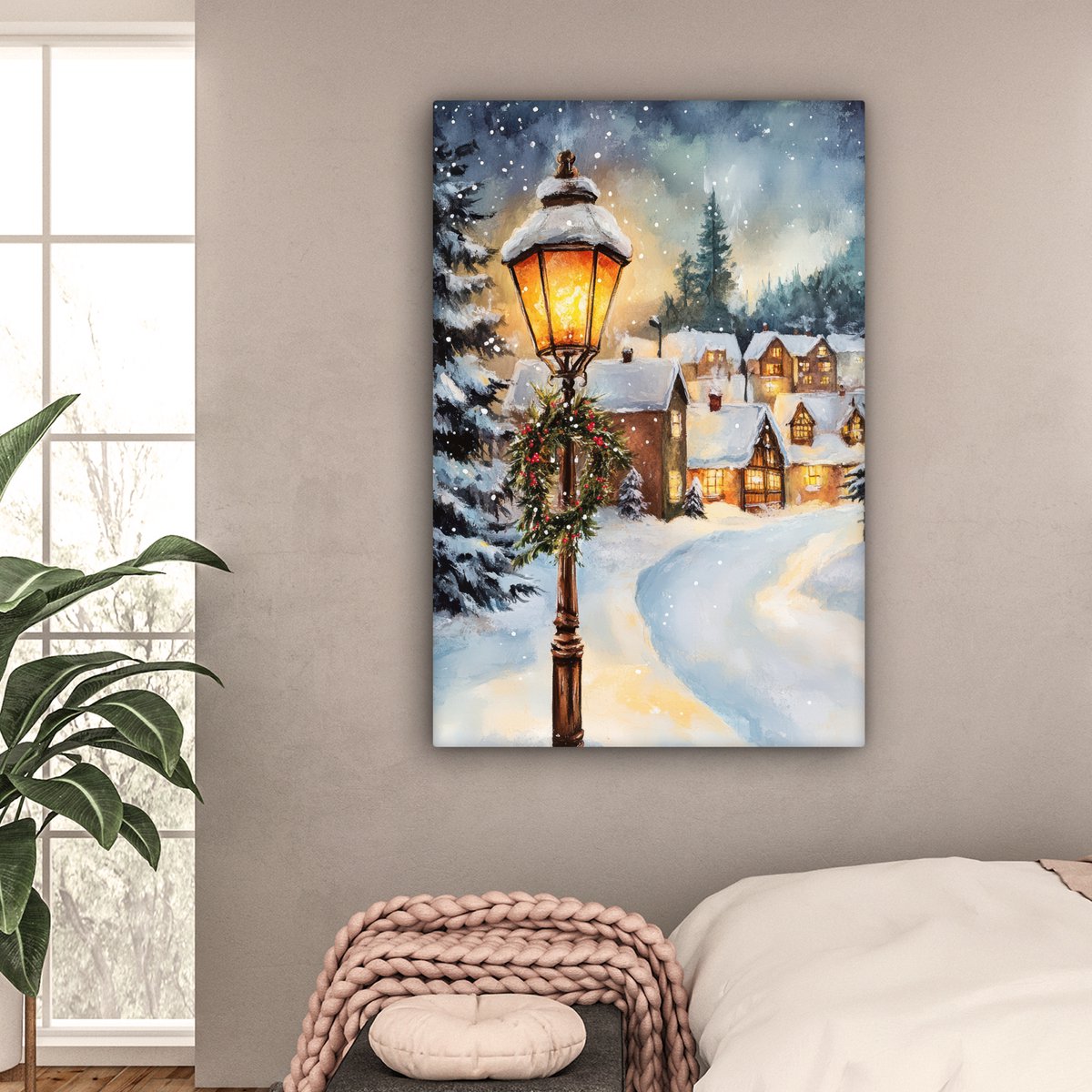 Canvas schilderij 80x120 cm - Wanddecoratie Kerstdorp - Huizen - Sneeuw - Kerst - Muurdecoratie woonkamer - Slaapkamer decoratie - Kamer accessoires - Schilderijen op canvas - Kerstdecoratie voor binnen - Kerstversiering - Kerstmis versiering – foto 4