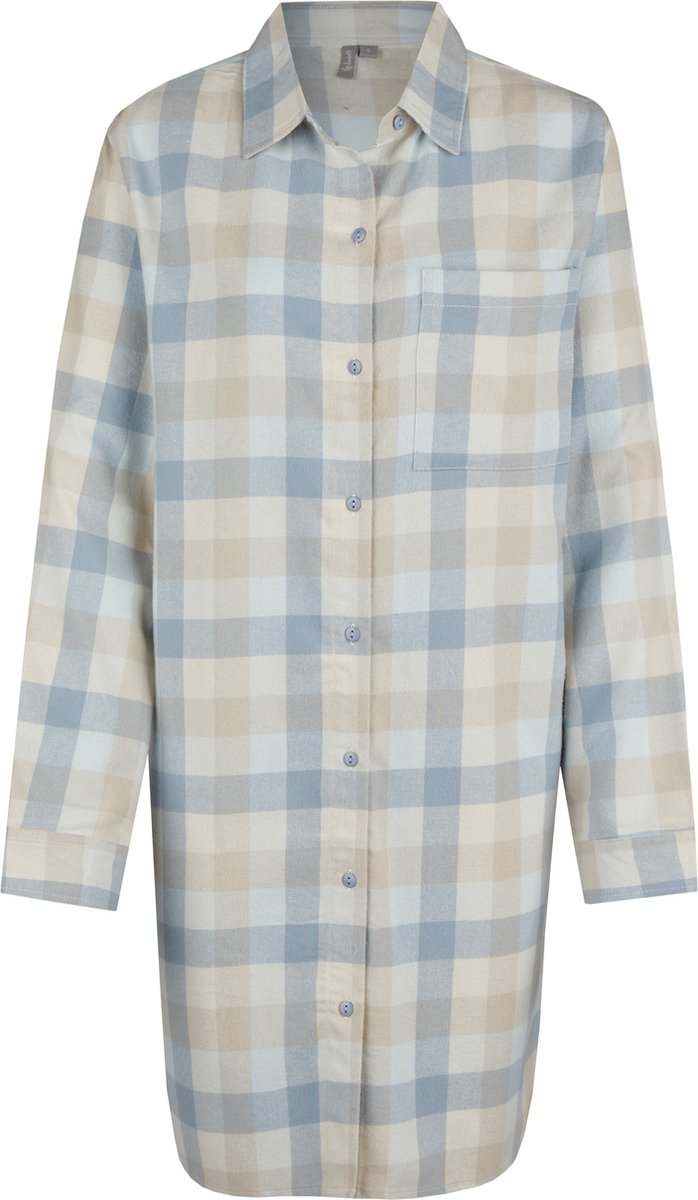 By Louise Dames Pyjama Nachthemd Lang Flanel Geruit Blauw