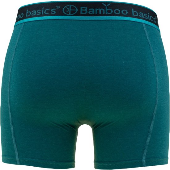 Vue arrière d'un boxer Bamboo Basics vert pétrole profond avec ceinture élastique bleu-vert.