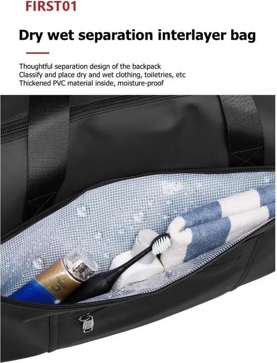 Sac de voyage étanche Botec de haute qualité - sac de sport - sac à dos étanche - avec compartiments séparateurs - en polyester résistant - capacité jusqu'à 55 L