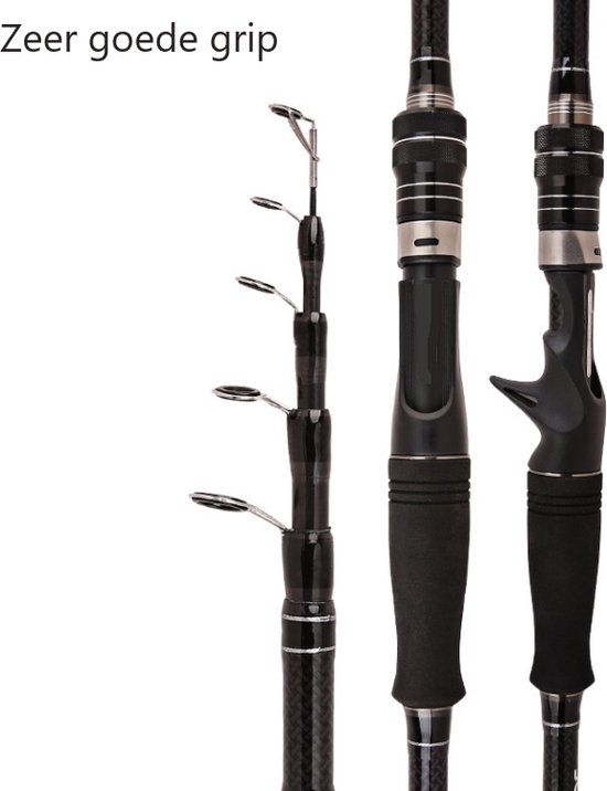 Telescopische luxe vishengel van Improducts - vis hengel is 270 cm (2.70M) lang en van Carbon super licht en zeer sterk en ook geschikt voor KARPER EN ZEEVIS.