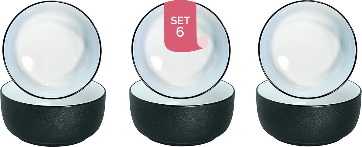 Maastricht Porselein - Cosmic - Schaal - Kom - 6 stuks - 32 cl - ø 11 cm - Zwart/Wit - Porselein - Bordenset